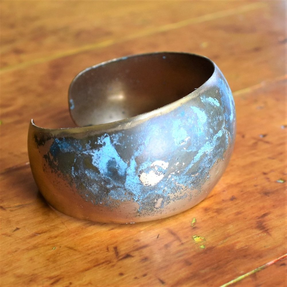 Handcrafted Solid Brass Verdigris Cuff Bracelet - image 2